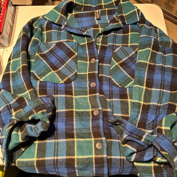 NWOT Zara Plaid Flannel Button Down Wool Blend in Blue Green Size Small - Picture 2 of 6